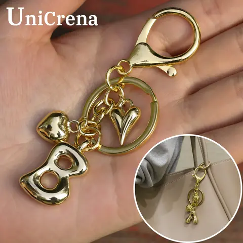 UniCrena Bubble Letter Keychain for Women-Personalized Initial Key Ring Gift with Heart Design Bag Charm for Her Mom Girlfriend
