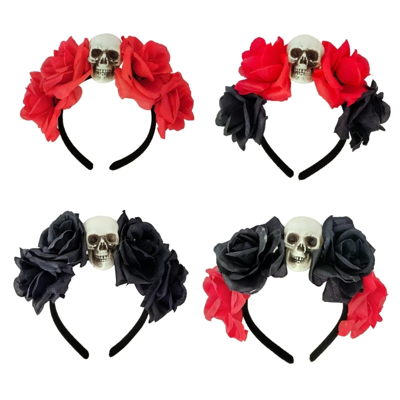 

Witch Skull Devil Rose Headband Dark Flower for Carnivals Party Handmade Gothic Party Costume Devil Headwear