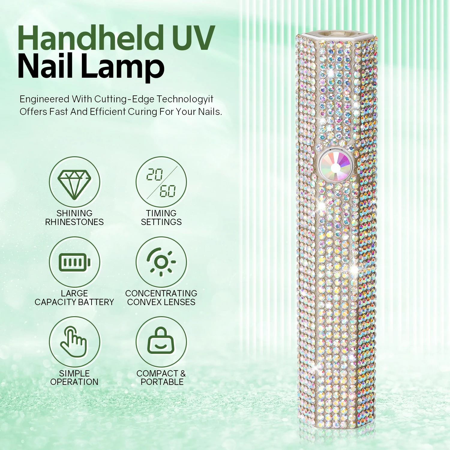 Handheld Nail Dryer Lamp UV/LED For Curing All Nail Gel Polish Nail Art Tool USB Rechargeabl Quick Dry Nail Lamp With Diamond