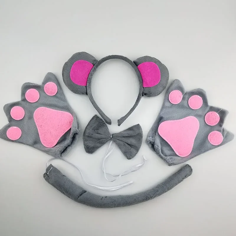 성인 어린이 파티 소년 원숭이 귀 머리띠, 활 타이 테일 발 동물 머리띠, 생일 머리 장식, 할로윈 코스튬 코스프레