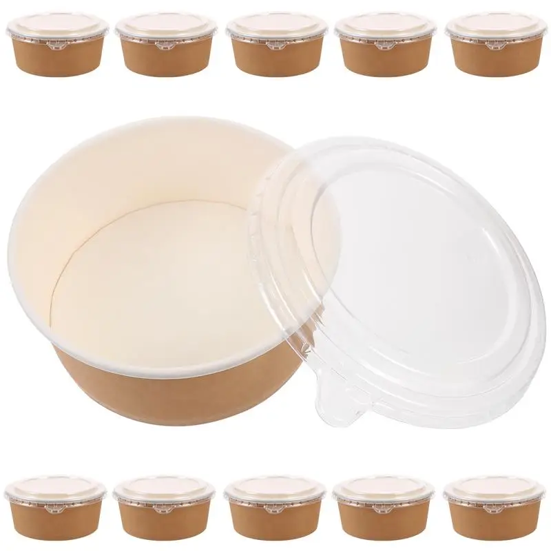 20pcs Bowls Paper Containers Lids With Soup Disposable Meal Cups Salad Food Kraft Box Cream Ice Snack Storage Candy Round Sundae