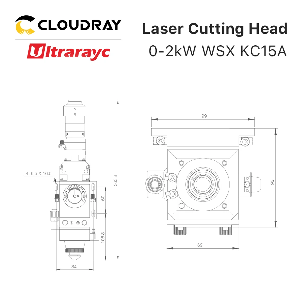 Ultrarayc 0-2kw WSX KC15A Fiber Laser Cutting Head Manual Cutting Head 2000W for Metal Cutting CL100 FL125 Interface QBH