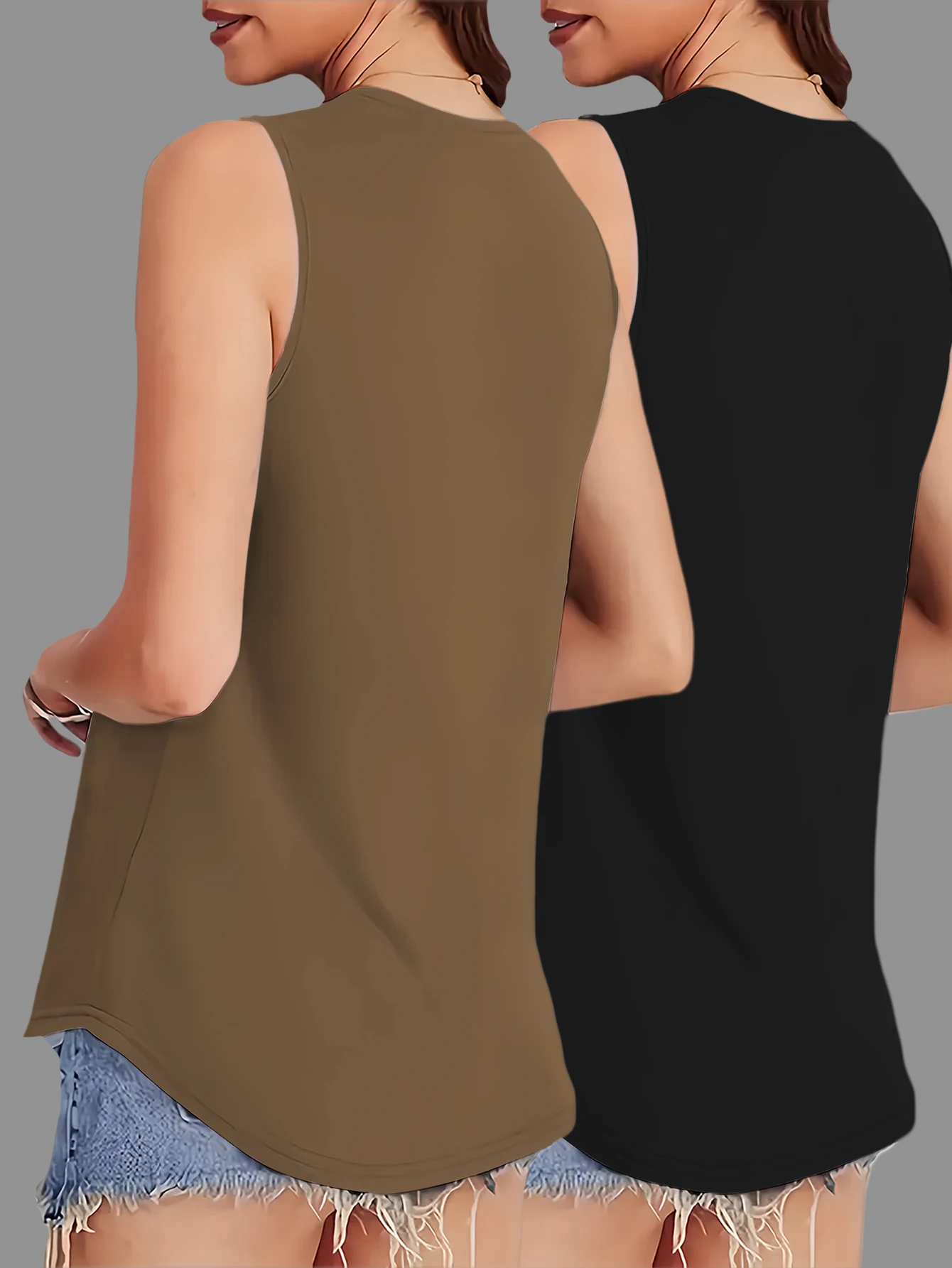 طقم مكون من قطعتين سترة نسائية كاجوال بلون سادة ورقبة دائرية بدون أكمام فضفاضة ومريحة لجميع المواسم