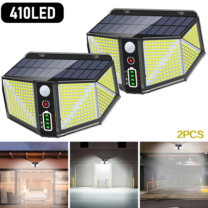 

Super Bright Outdoor Solar Lamp 410 LED 3 Modes Motion Sensor Human Induction Garden Light 3000mAh Waterproof Yard Wall Lights