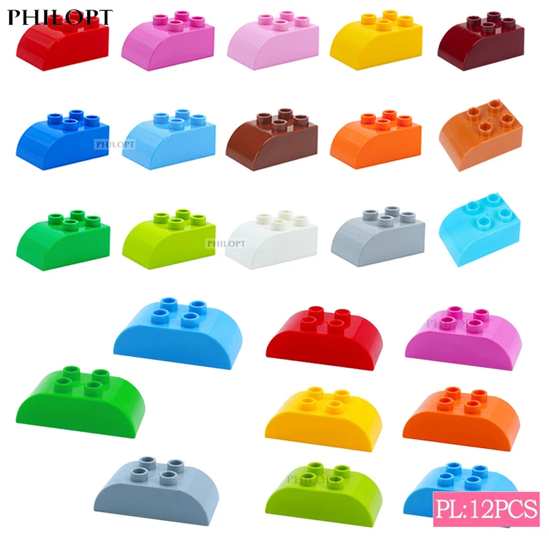 12PCS DIY Large Building Block Brick 2x3 2x4 With Curved Top Creative Big Size Assembled Accessories Bulk Part Children Toy