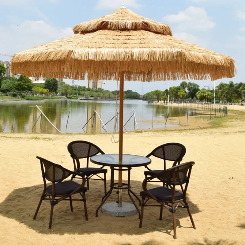 for Outdoor Shading Thatch Umbrella Simulation Straw Beach Vacation Sun Protection Waterproof Leisure Scenic Patio Parasol