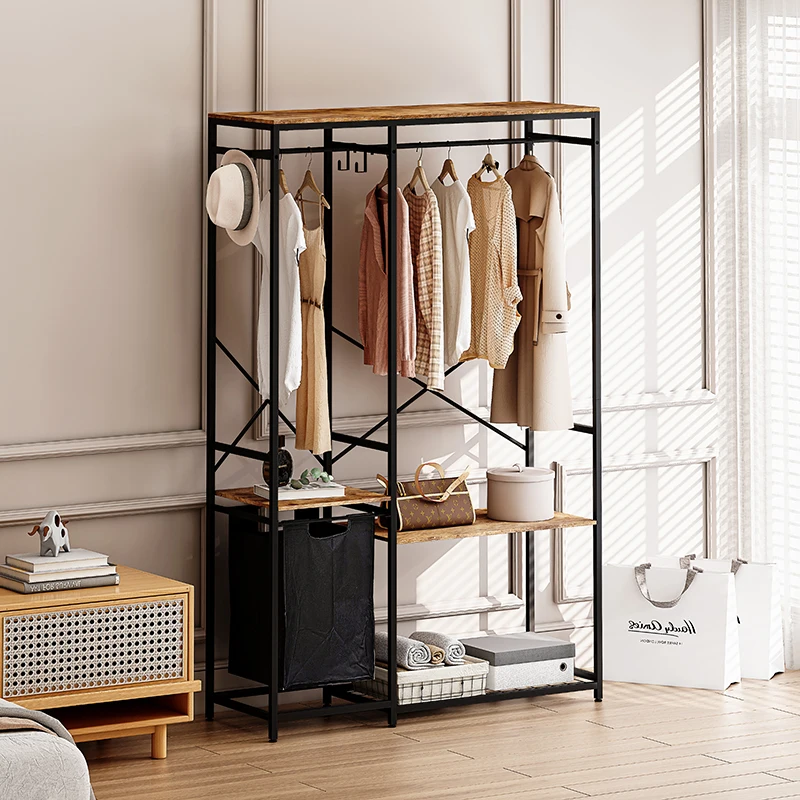 Portable Wardrobe Clothes Rack, Freestanding Clothing Rack with Bottom Mesh Storage Rack, Multi-functional Bedroom Clothing Rack