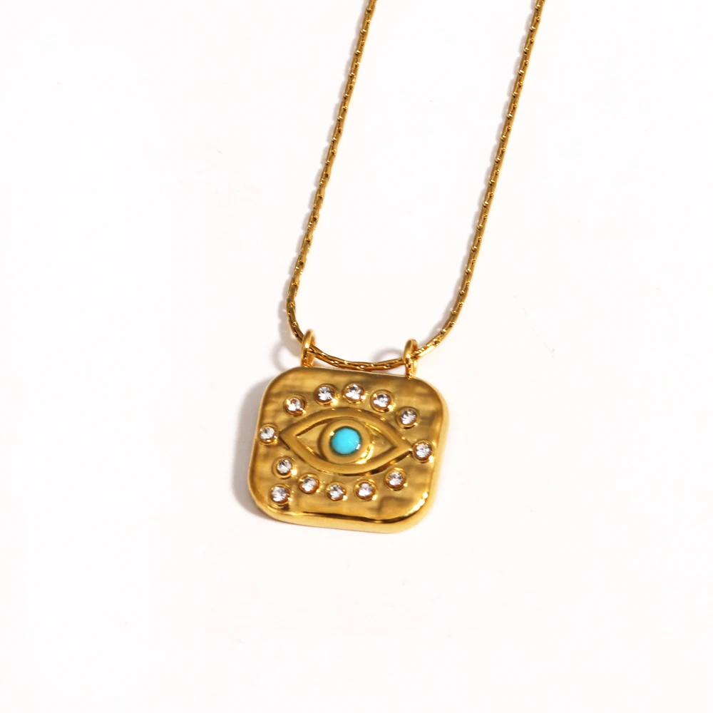 Wasserdichte 18K vergoldete Edelstahl-Naturstein-Augenperle mit quadratischem Anhänger für Frauen, Charm-Halskette für den täglichen Gebrauch, Party-Schmuck