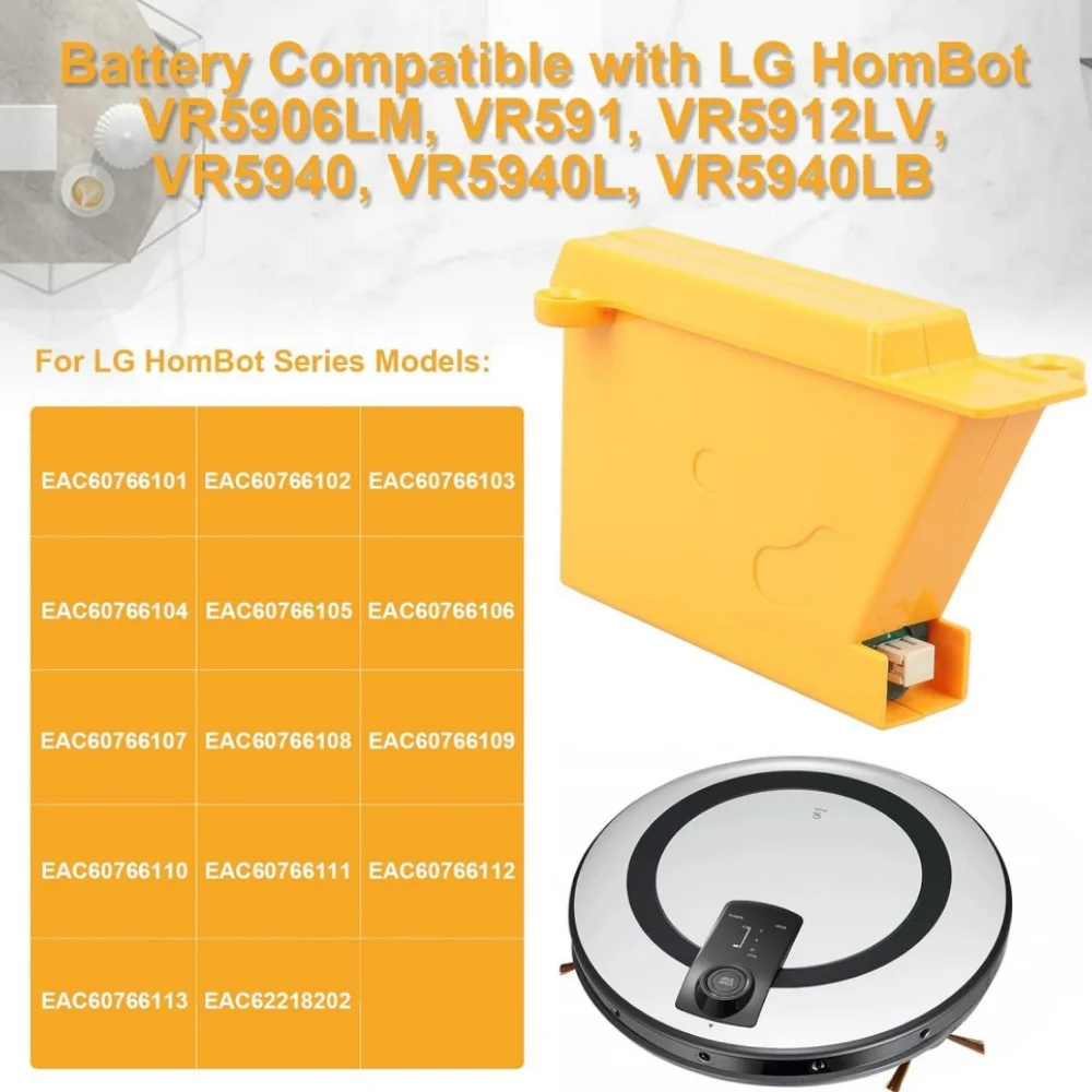 

Rechargeable 14.4V 5000mAh Battery for LG HomBot Vacuum Cleaner EAC60766101 EAC60766102 EAC60766103 EAC60766104