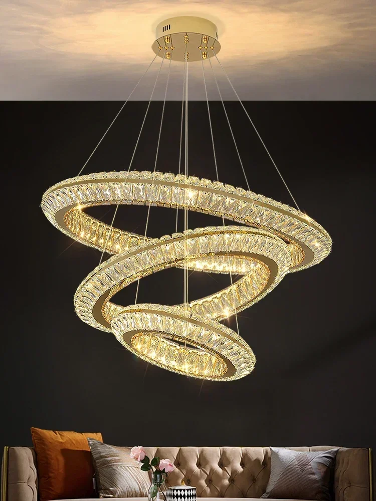 

Modern LED Circle Ceiling Chandeliers Lluxury Ring Villa Pendant Light Atmosphere High-end Living Dining Room Hanging Lamp