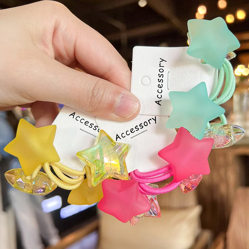 2pcs/lot Cute Star Hair Rubber Bands For Girls Elastic Bead Hair Rope Gum Baby Hair Ties Kid Pink Hairbands child accessories