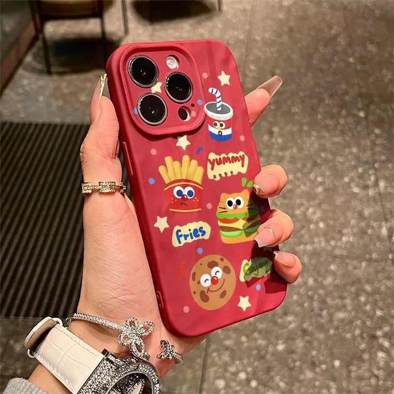 Creative Cartoon Hamburger Fries Creative Phone Case For iPhone 15 Pro Max 14 Plus 13 12 11 XR X XS 8 7 Cover