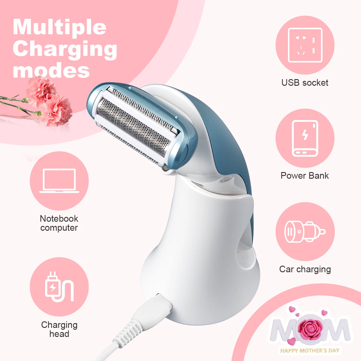 ماكينة حلاقة كهربائية للنساء 5 في 1 - إزالة رطبة وجافة للوجه والحواجب والساقين والإبطين - ماكينة تشذيب بيكيني محمولة، شحن USB قابلة لإعادة الشحن، شفرة من الفولاذ المقاوم للصدأ، صندوق هدايا لطيف وفعال، يتضمن عامل إزالة شعر البيكيني