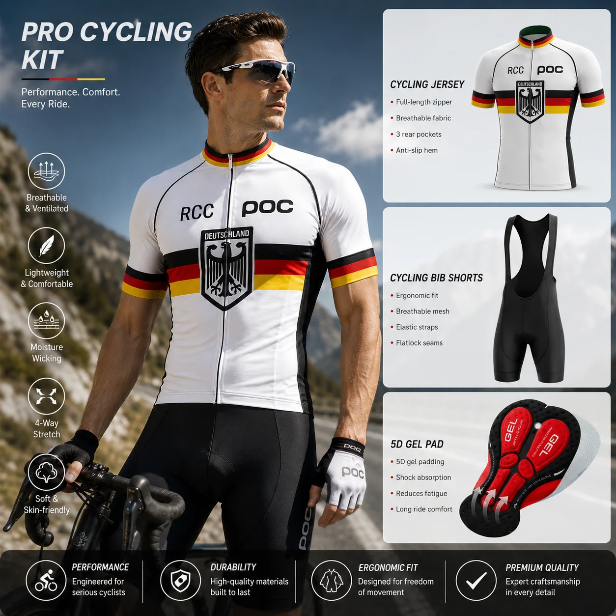 Conjunto de Jersey de Ciclismo de Manga Corta RCC POC 2026 para Hombre, Transpirable, Maillot de Ciclismo MTB, Pantalones con Tirantes para Deportes al Aire Libre, Ropa de Ciclismo de Verano