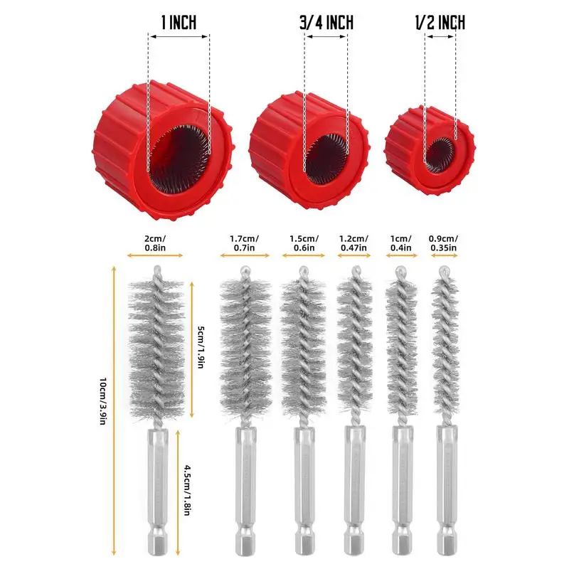 Sikat pembersih tembaga 3X portabel, sikat Deburring pembersih pipa tembaga alat pembersih pipa dengan 6 kawat Stainless Steel