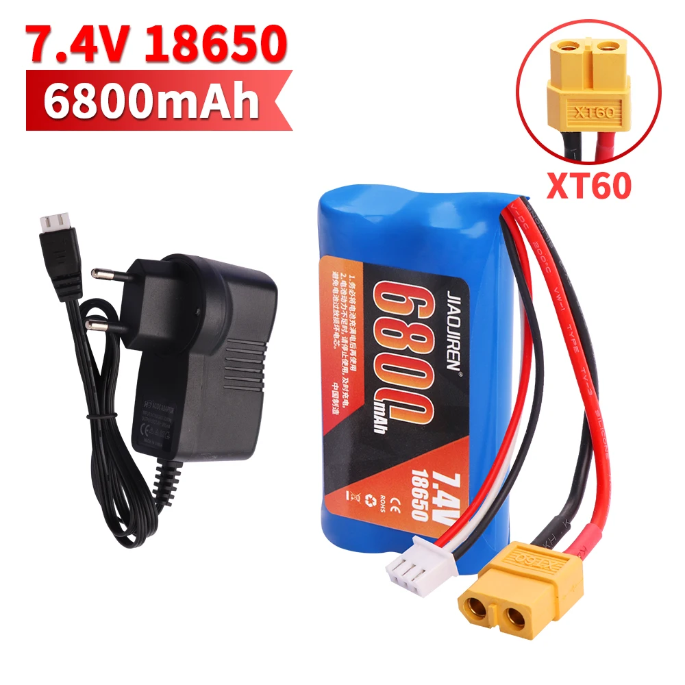 XT60 7.4V 6800mAh 2S بطارية ليثيوم أيون 18650 ل Henglong 3818 3819 3838 3878 3888 3898 3909 3918 3938 3939 1/16 دبابة مع جهاز للتحكم عن بُعد اللعب أجزاء