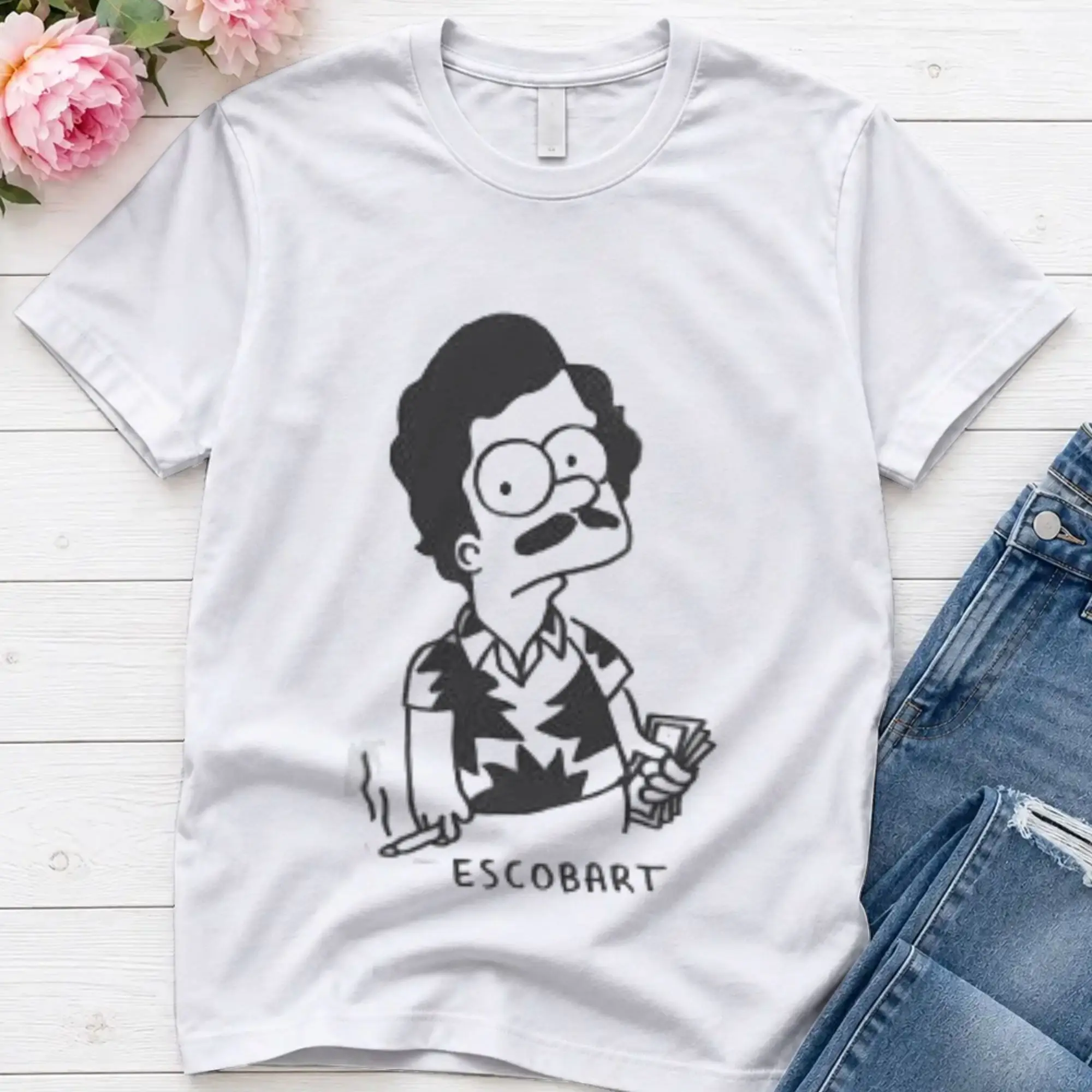 Simpsons T Shirt Beach Simpsons 100 Cotton T-Shirts For Mens Hip Hop Print Tee Shirt Short-Sleeved Streetwear Clothes