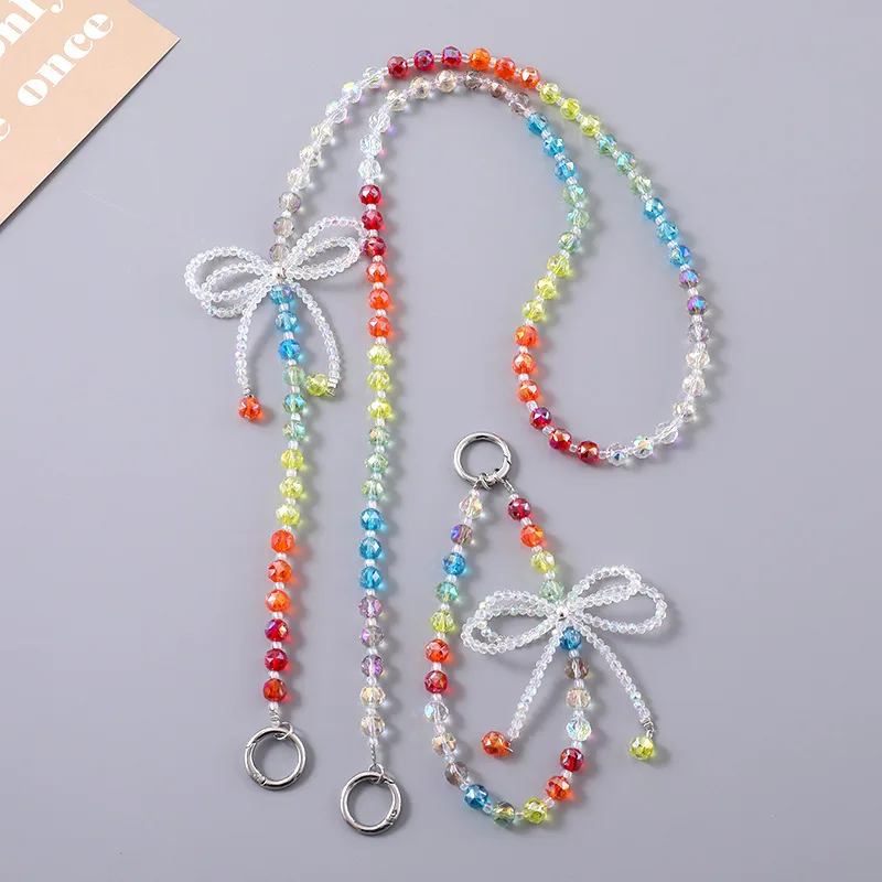

Новый высококачественный чехол для мобильного телефона с радужным кристаллом и подвеской для наушников, анти-потерянная цепочка-мессенджер, универсальный ремешок с бантом