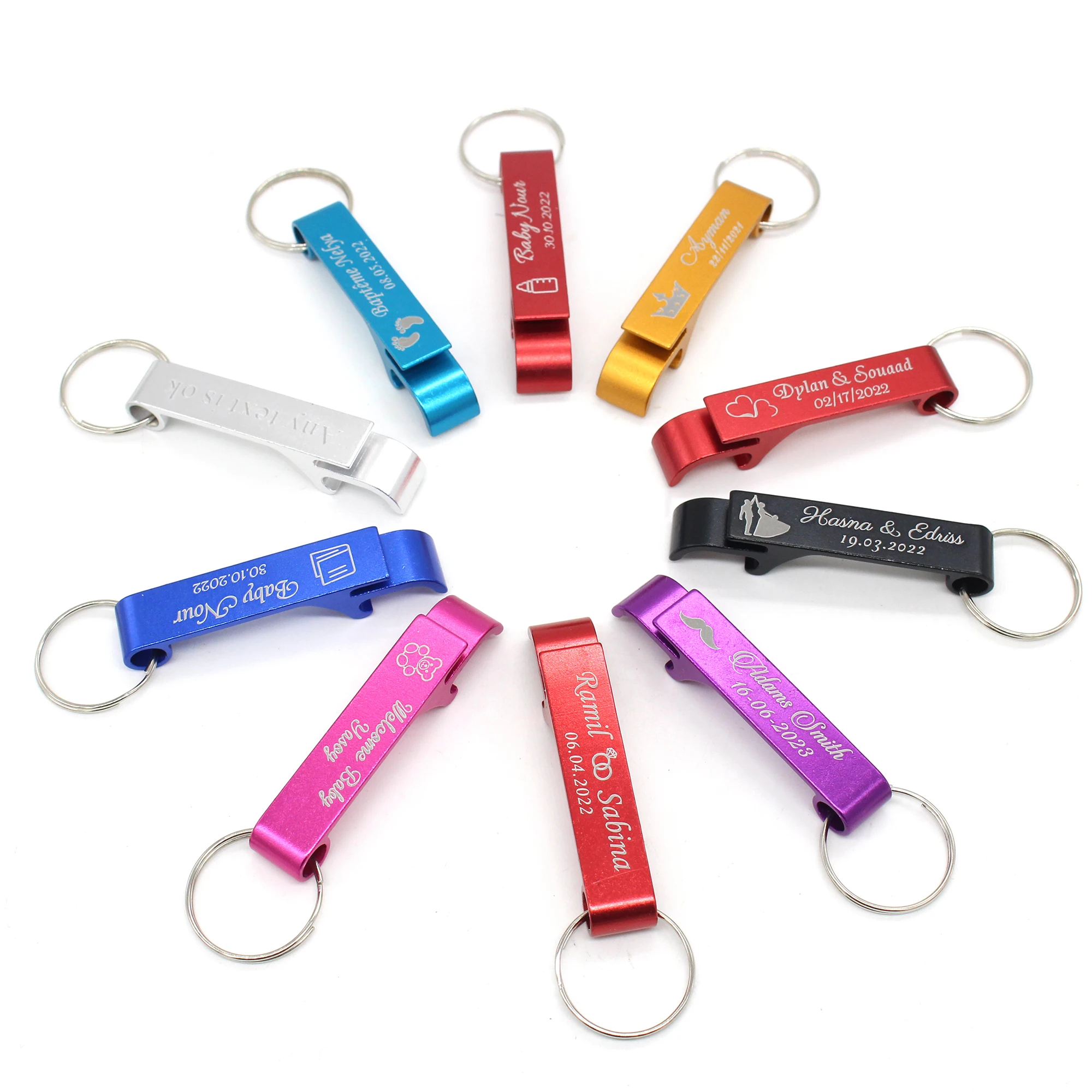 100Pcs Personalized Bottle Opener Key Chain Wedding Baptism Party Gifts Brewery, Hotel, Restaurant, Bar Logo Private Customized