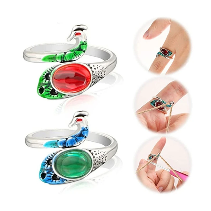 2 Pieces Adjustable Knitting Loop Crochet Loop Rings Open Finger Holder Rings Adjustable for Faster Knitting Yarn Guide