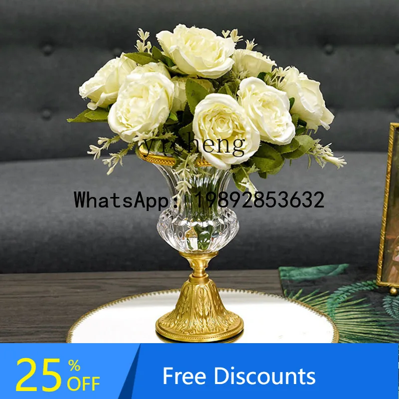 Brass Crystal Glass Delicate Vase Flower Arrangement Flower Ornament