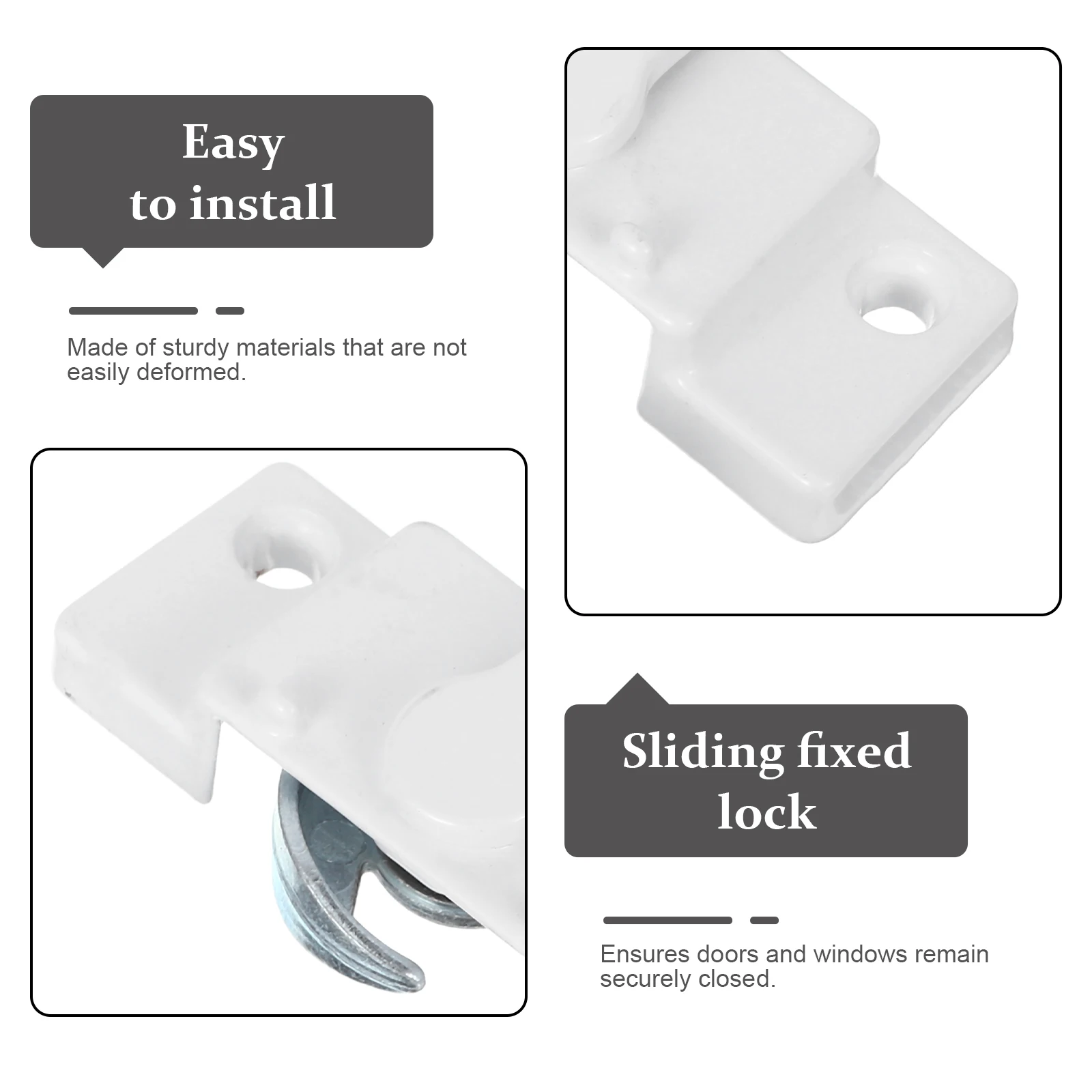 2 pares de fechaduras para janelas deslizantes, portas de aço plástico, buraco lateral branco, universal, antirroubo, faixa de pátio, trava horizontal