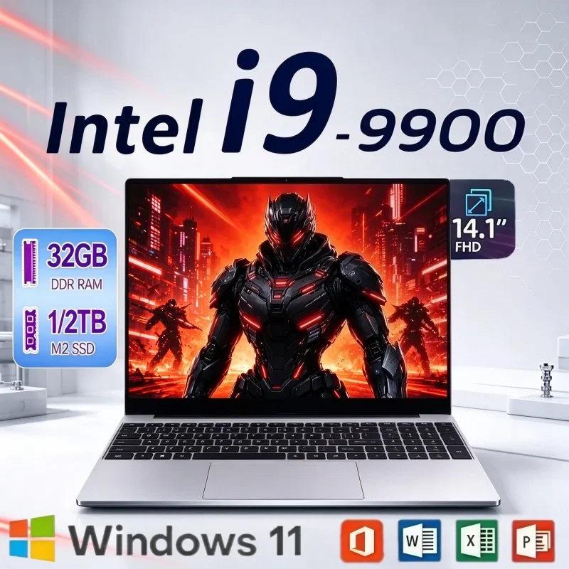 14.1 Inch Travel Friendly Notebook Intel I9 9900 Windows 11 32GB RAM 2TB SSD Ultra Slim Laptop For Daily Work Gaming