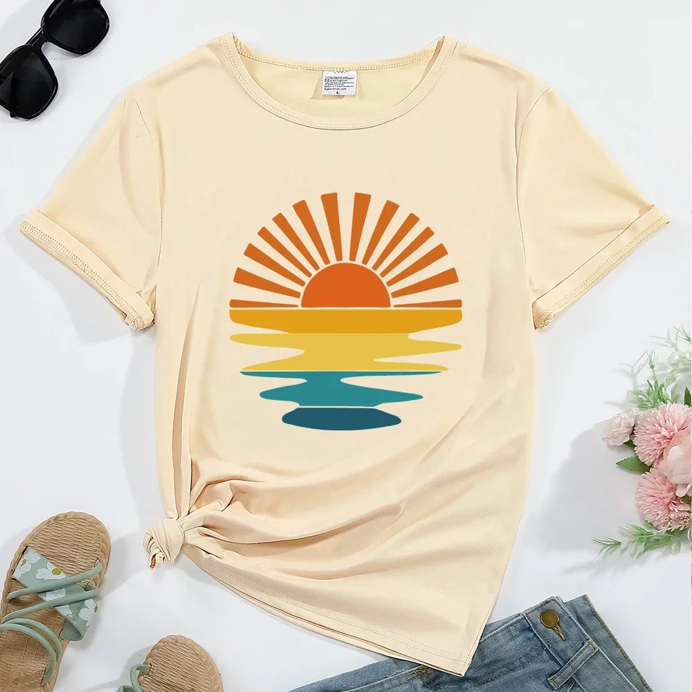 

Women's T-shirt Sunrise Pattern Print Round Neck Summer Casual Streetwear Comfortable Breathable Female Clothing Top Tees