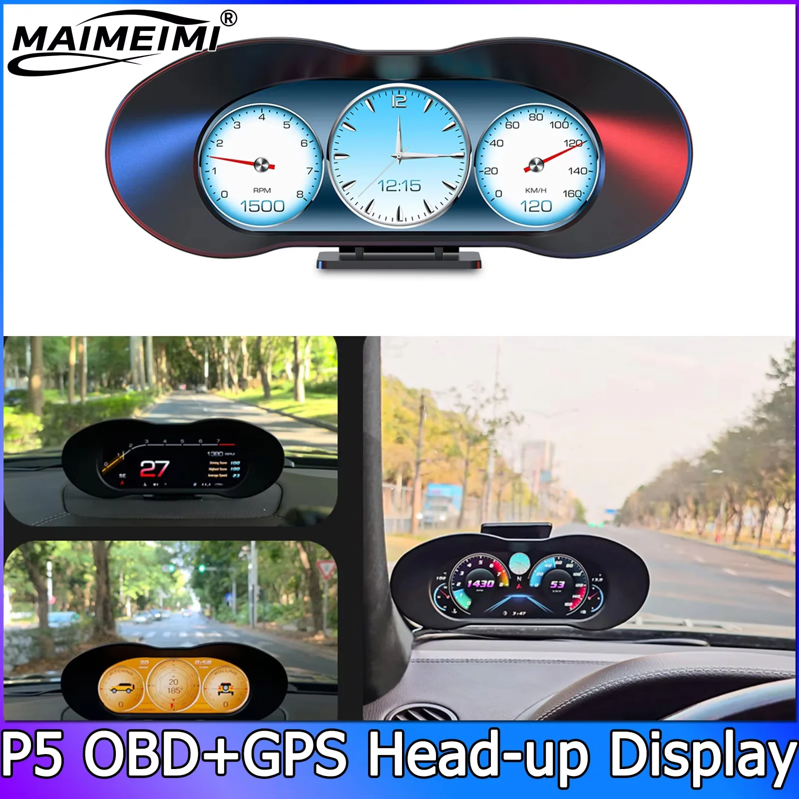 

Car HUD GPS Speedometer Speed Head Up Display OBD2 P5 Inclinometer Digital Over Speed Alarm Fuel Consumtipn Car Navigation