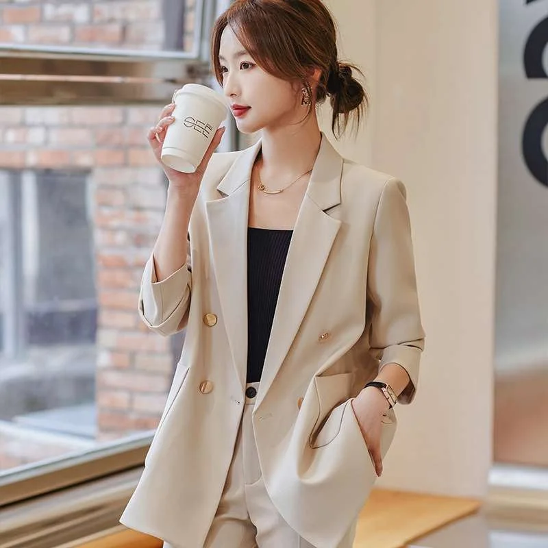 

Apricot Women's Casual Faion Suit Outer Spring Highade Tee-piece Set Chic Sle Winter Collection for Middle-aged Women