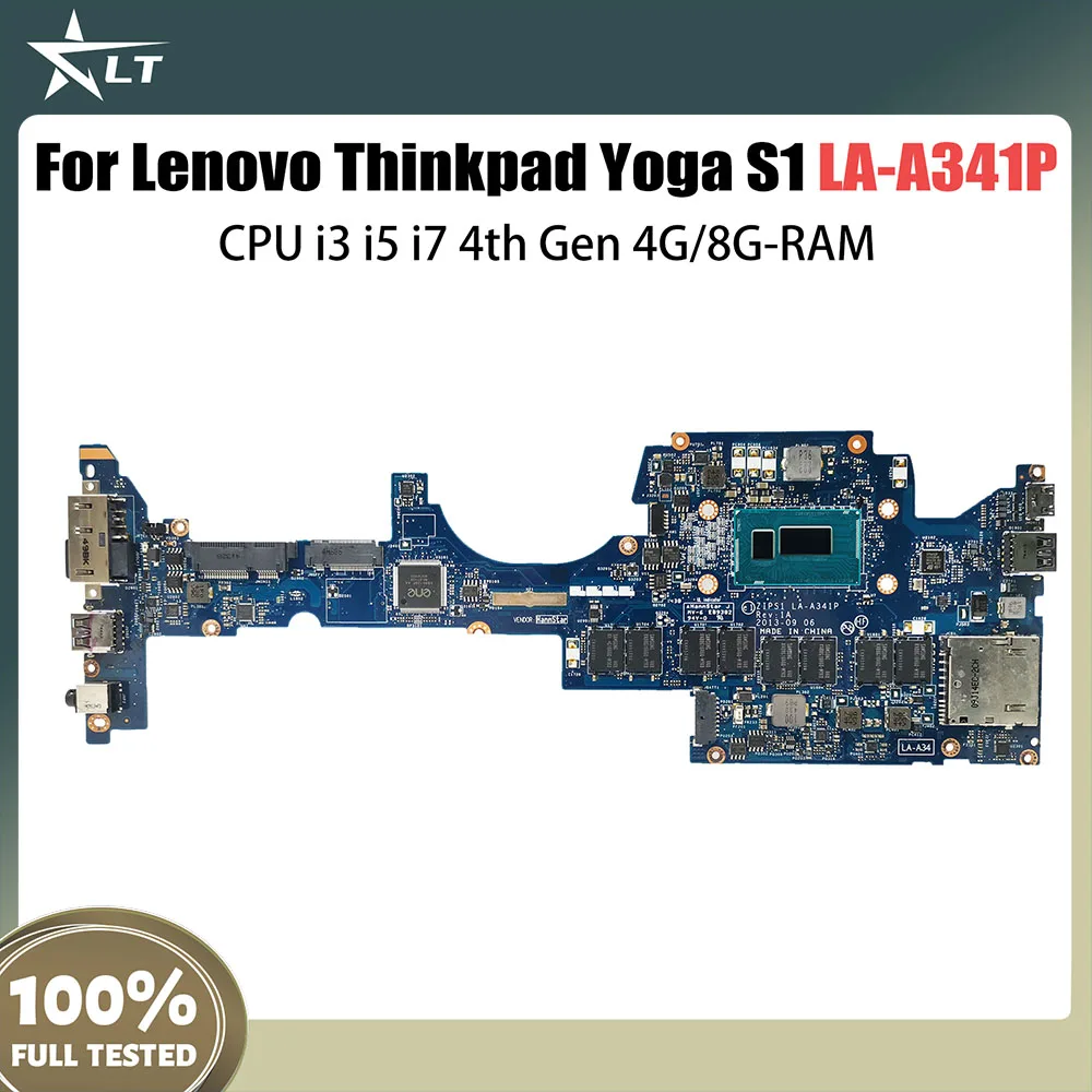 

ZIPS1 LA-A341P Mainboard For Lenovo Thinkpad Yoga S1 Laptop Motherboard With CPU i3 4th Gen 4GB RAM 00HW078 00HT164