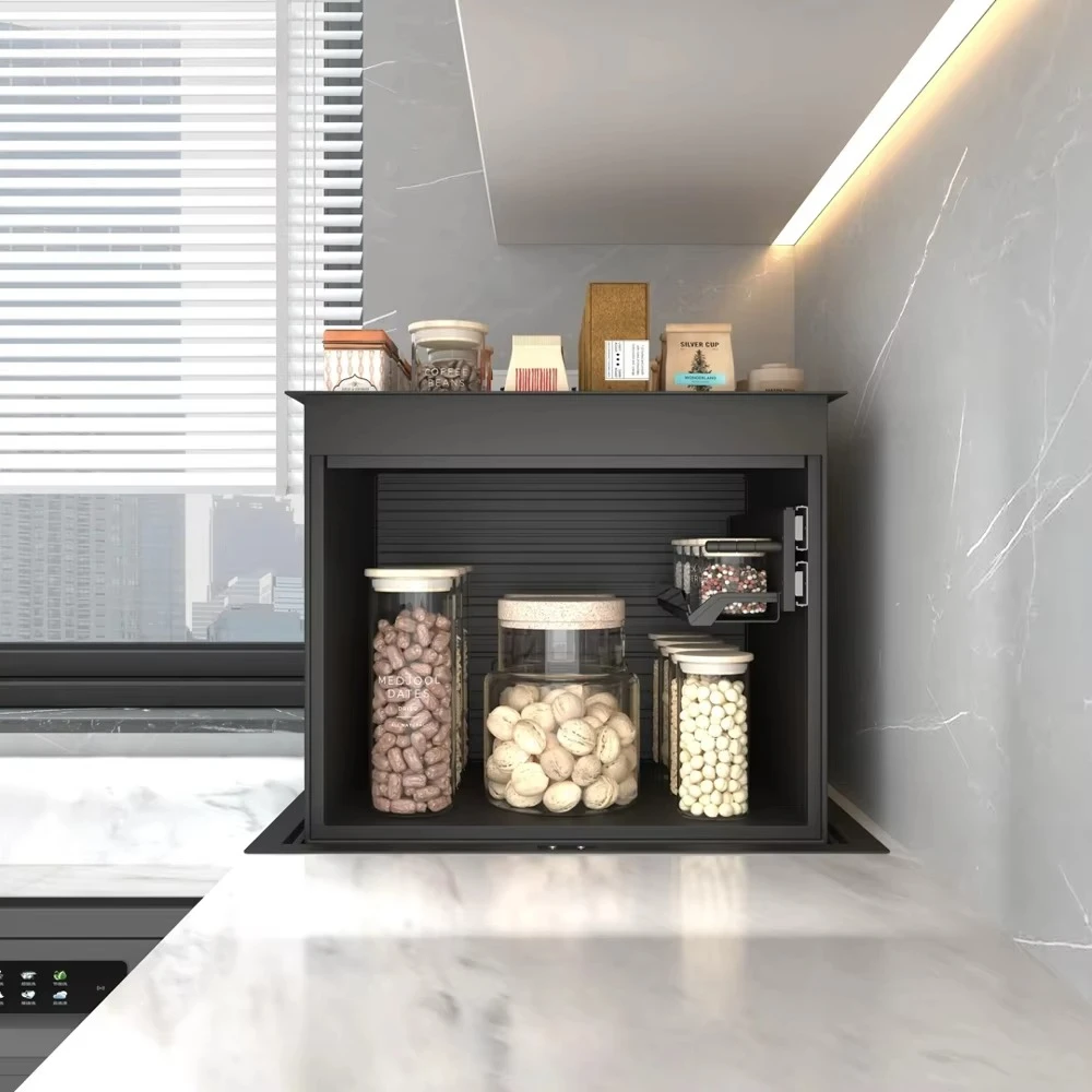 Modern Kitchen Smart Lifting Organizer Invisible Corner Basket For Intelligent Storage Condiments Spice Beverages Kitchen