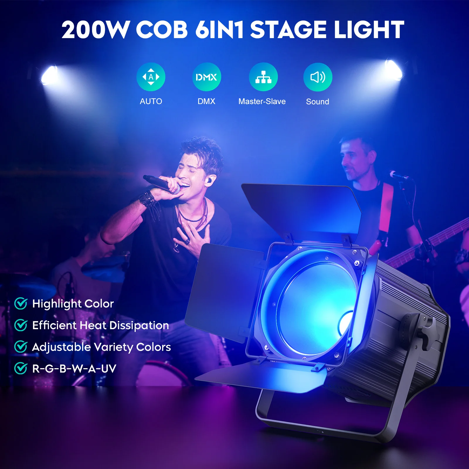 Yiflamefly 4 Pcs 200W Linear Spot lights With Barn Doors RGBWA UV 6in1 Par Lights DMX512 Sound Activated for Stage Party Concert