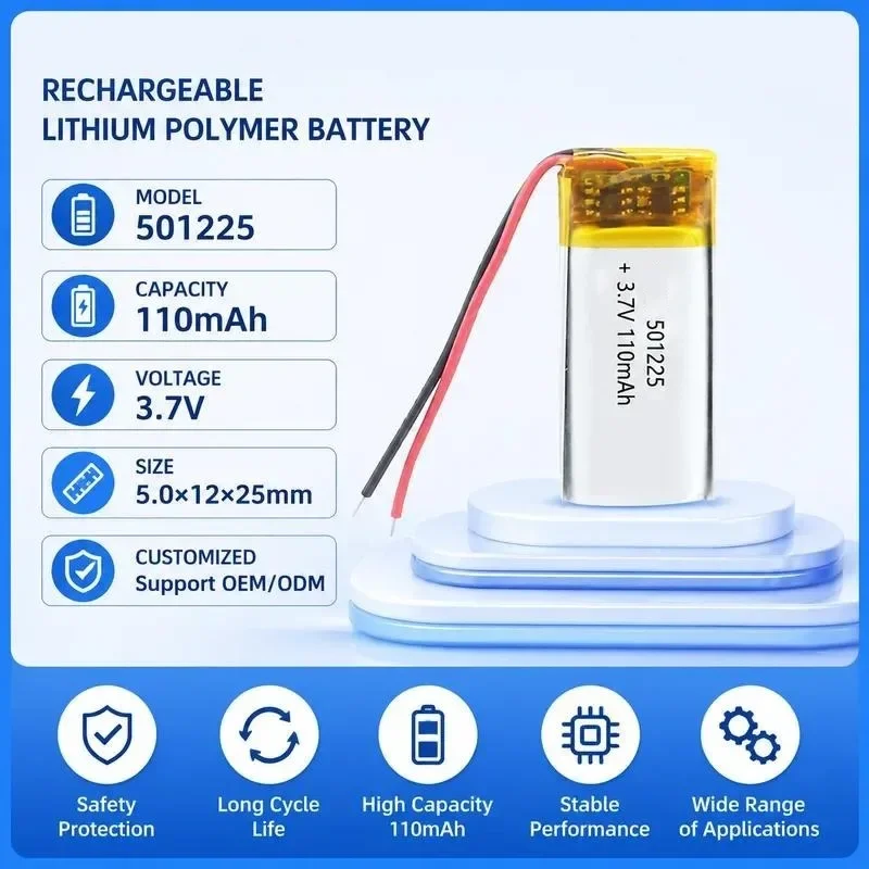 [New] 100pcs 501225 polymer battery 110mAh bluetooth headset night light recorder 3.7V rechargeable lithium