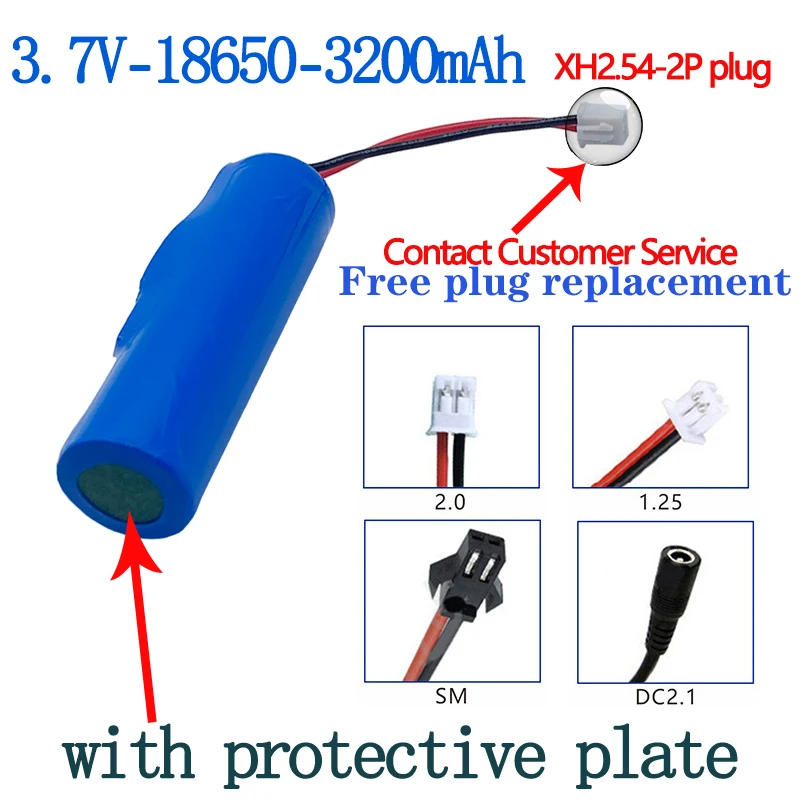 100% nowa bateria litowo-jonowa 3.7V, 3200 mAh, 18650 z gniazdem, oświetlenie awaryjne Xh 2.54 line + konfigurowalna wtyczka