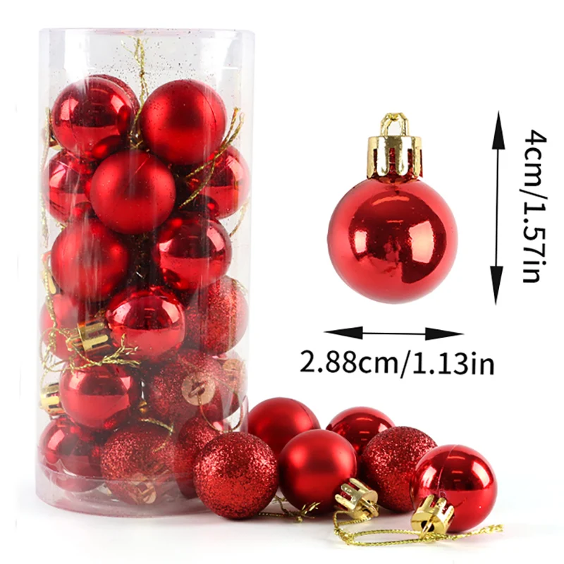 (24 unids/bolsa) cubo de decoración navideña de 28mm colgante de bola silenciosa brillante colgantes de árbol de Navidad decoraciones de escena de ventana de Año Nuevo Prop