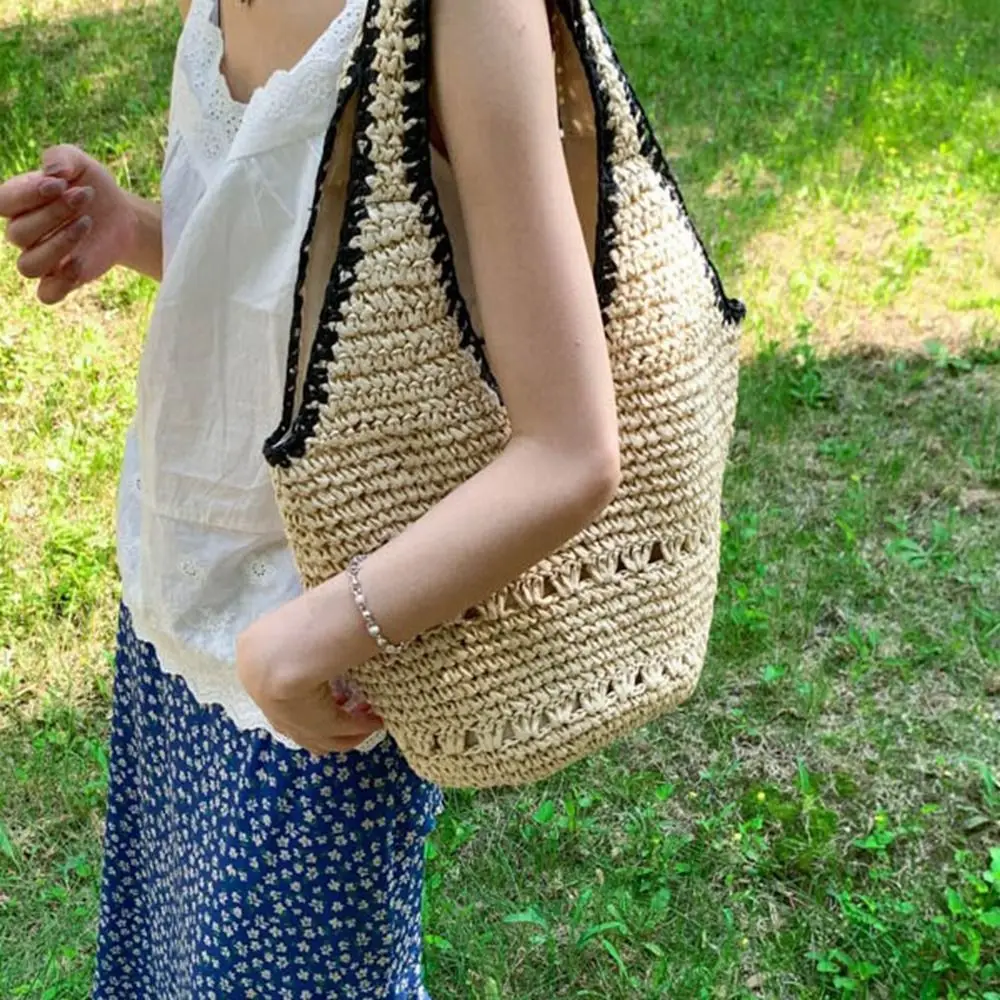 عارضة سعة كبيرة لافيت القش حقيبة أزياء بسيطة نسج حمل حقيبة تحت الإبط دلو الصيف حقيبة يد الشاطئ الشاطئ