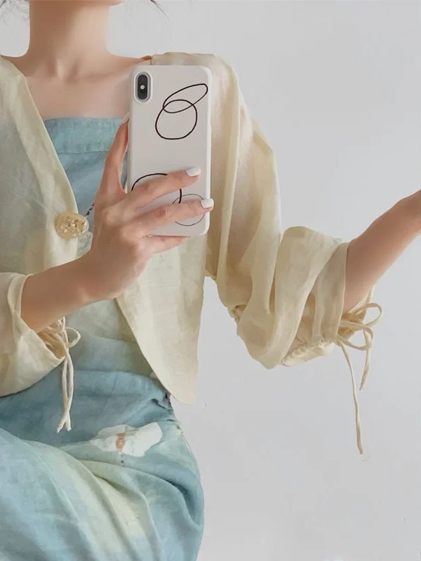 

lass Design Women's irt Bat Sve Dstring Vne Button Cleanfit Polyester Fiber Thin Long Sve Pure Color Spring