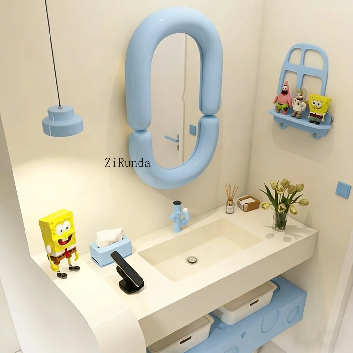 Color dopamine cream wind bathroom cabinet combination rubber wood sink split basin cabinet