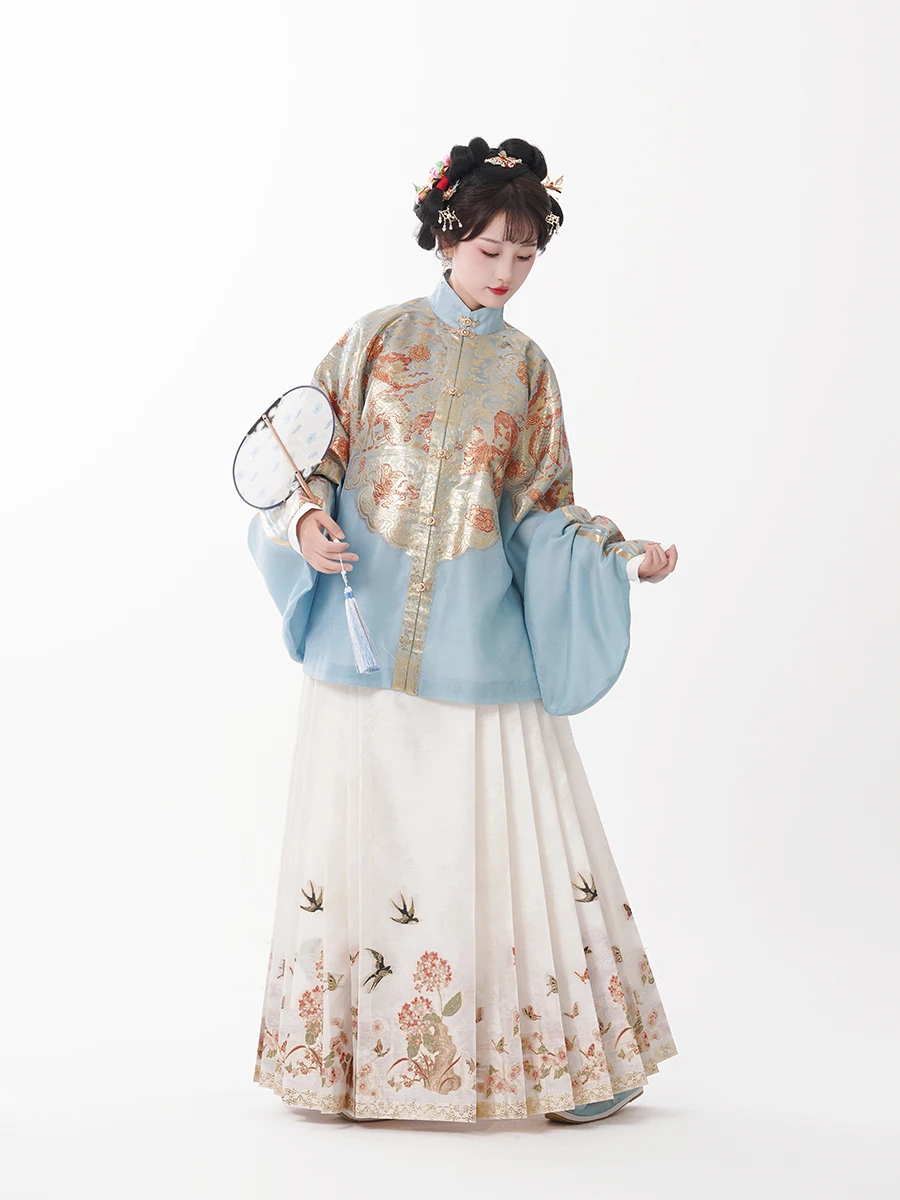 

Fengjianlin Summer Original National Sle High Quali Imitation eup Floral Gold White Tailed Skirt Women's Faion