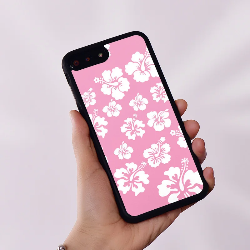 Wildflower Silicone Rubber Phone Case Cover for iPhone 6 6S 7 8 Plus X XS XR 11 12 13 14 15 Mini Pro Max Hibiscus Pink