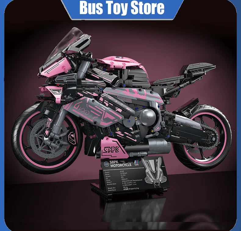 Rosa High Tech City Sports Rapid Racing Motocicletta Moto Moc Modello modulare in mattoni Blocchi di costruzione Regali per ragazzi Giocattoli