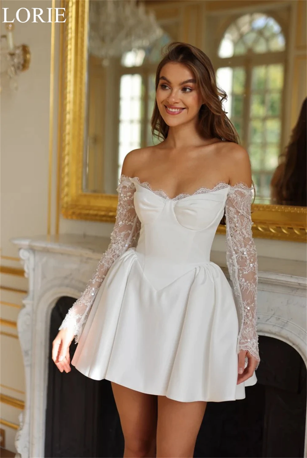 LORIE – robe de mariée courte élégante, sans bretelles, ligne a, à volants, avec des Appliques de perles plissées, Mini robe de mariée Sexy, personnalisée, 2025