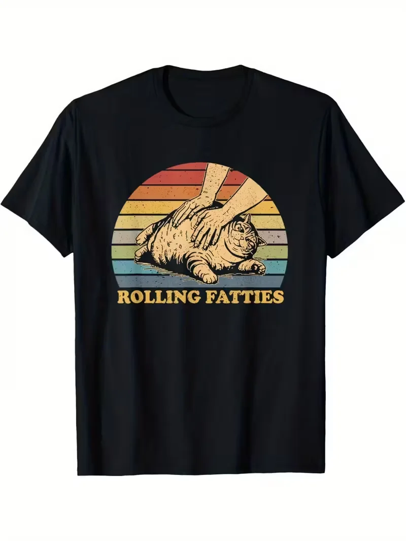 Men's T-shirt Vintage ROLLING FATTIES Retro Rolling & 70s/80s Music Cotton Tee Women Streetwear Harajuku Oversized Casual Tops