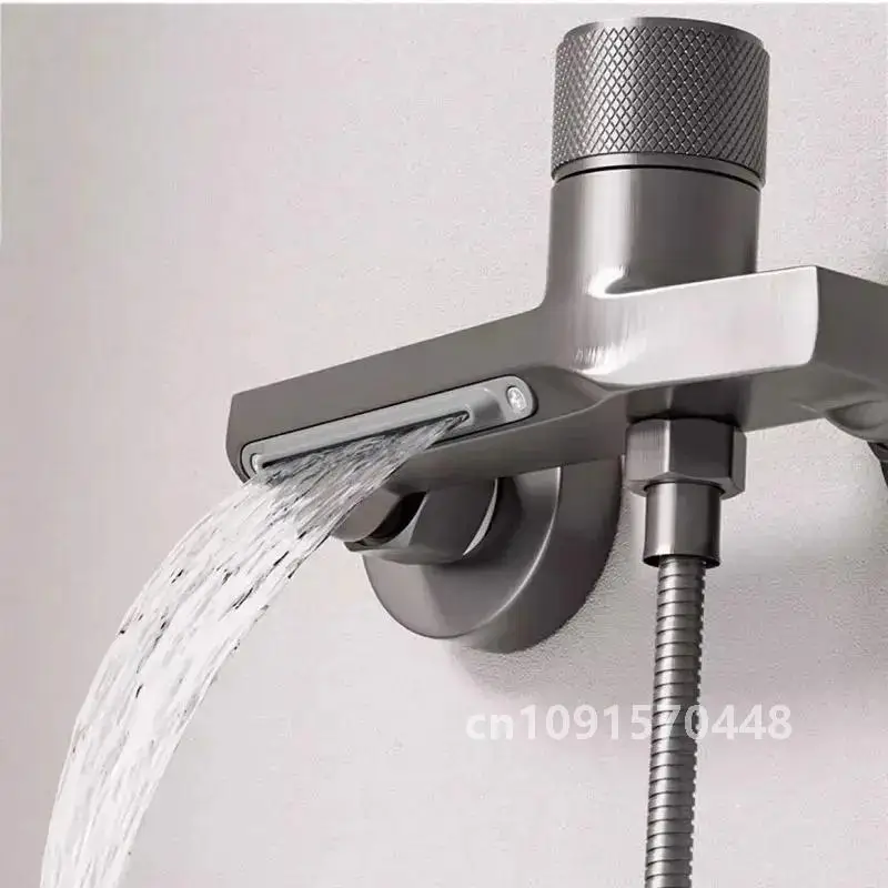 Waterfall Bathtub Faucet Set Handheld Shower Head Wall Mounted Brass Bathroom Tub Filler Waterfall Spout Hot and Cold Mixer Tap