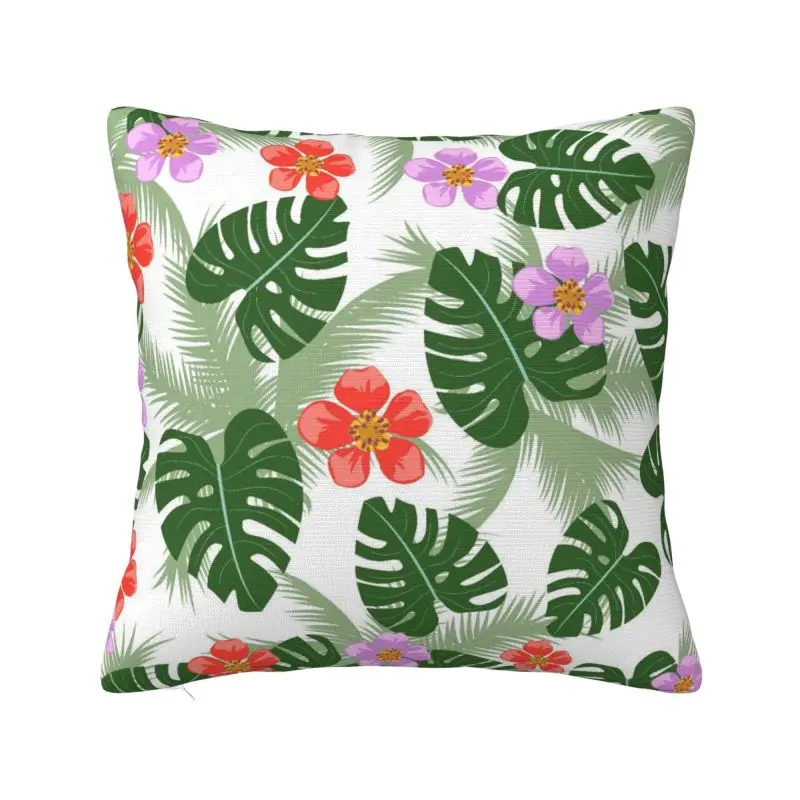 Hawaii Floral Tropical Flowers Leaves Throw Pillow Case 40*40cm for Living Room Cushion Cover Velvet Polyester Pillowcase
