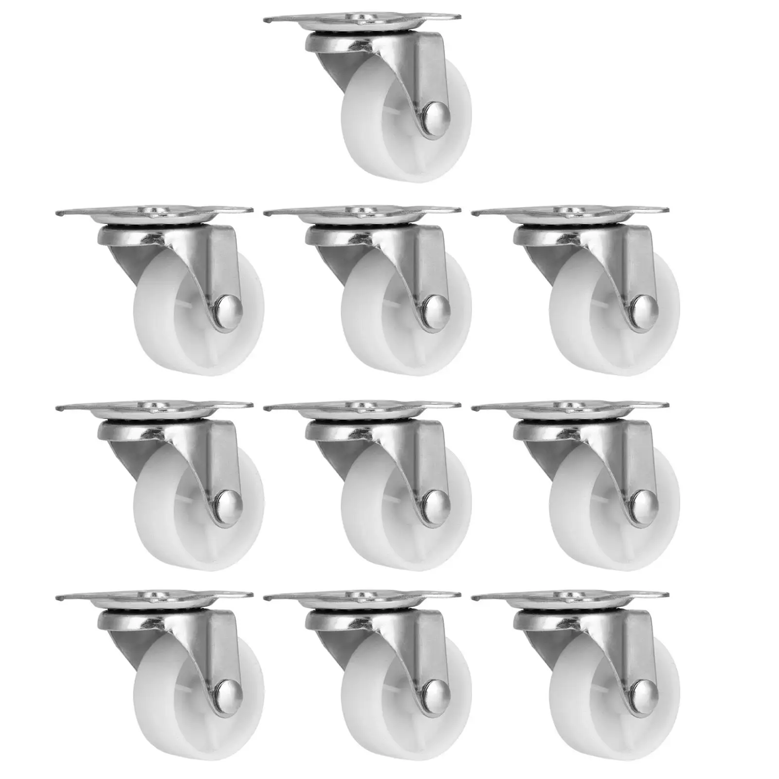 

10 Pcs White PP Universal Caster Wheels for Cabinets, Bookshelves, Baby Cribs & Furniture Chairs Replacement
