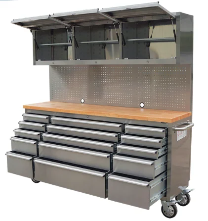 تخزين جراج من الفولاذ المقاوم للصدأ مقاس 72 بوصة، 15 درجًا، خزانة أدوات دوارة وخزانة تخزين #2