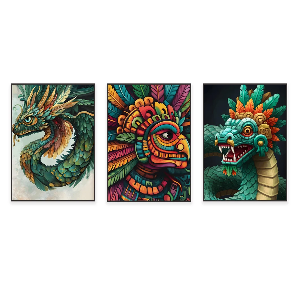 Aztec print, Quetzalcoatl art, Aztec snake god decoration, Quetzalcoatl mythology, Mexican Aztec god poster, snake symbol