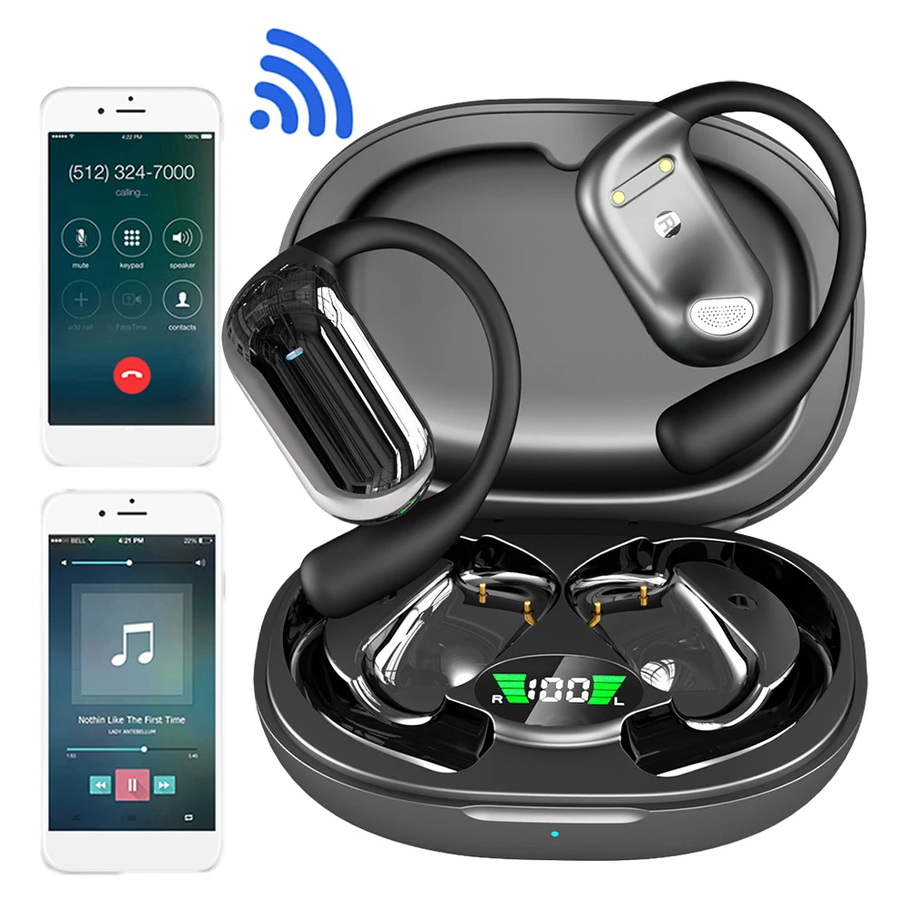 Bluetooth-Compatible 5.3 Wireless Earbuds with Ear Hook Real-Time Translation Earphone Noise Cancelling for Travel and Business